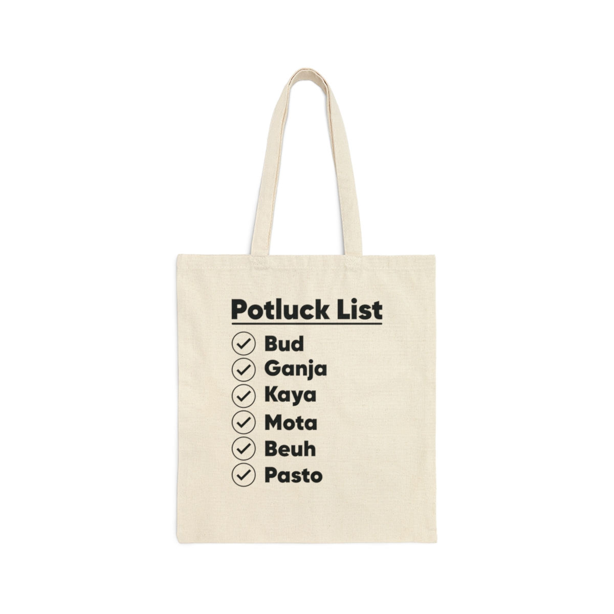 Potluck List Weed Names Cotton Canvas Tote Bag | Weed Apparel | Weed Tote Bag