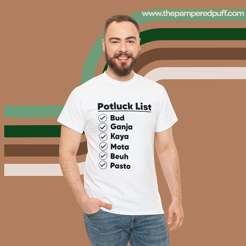 Thumbnail: Unisex Shirt Potluck List: Bud, Ganga, Kaya, Mota, Beuh, Pasto | Weed Shirt