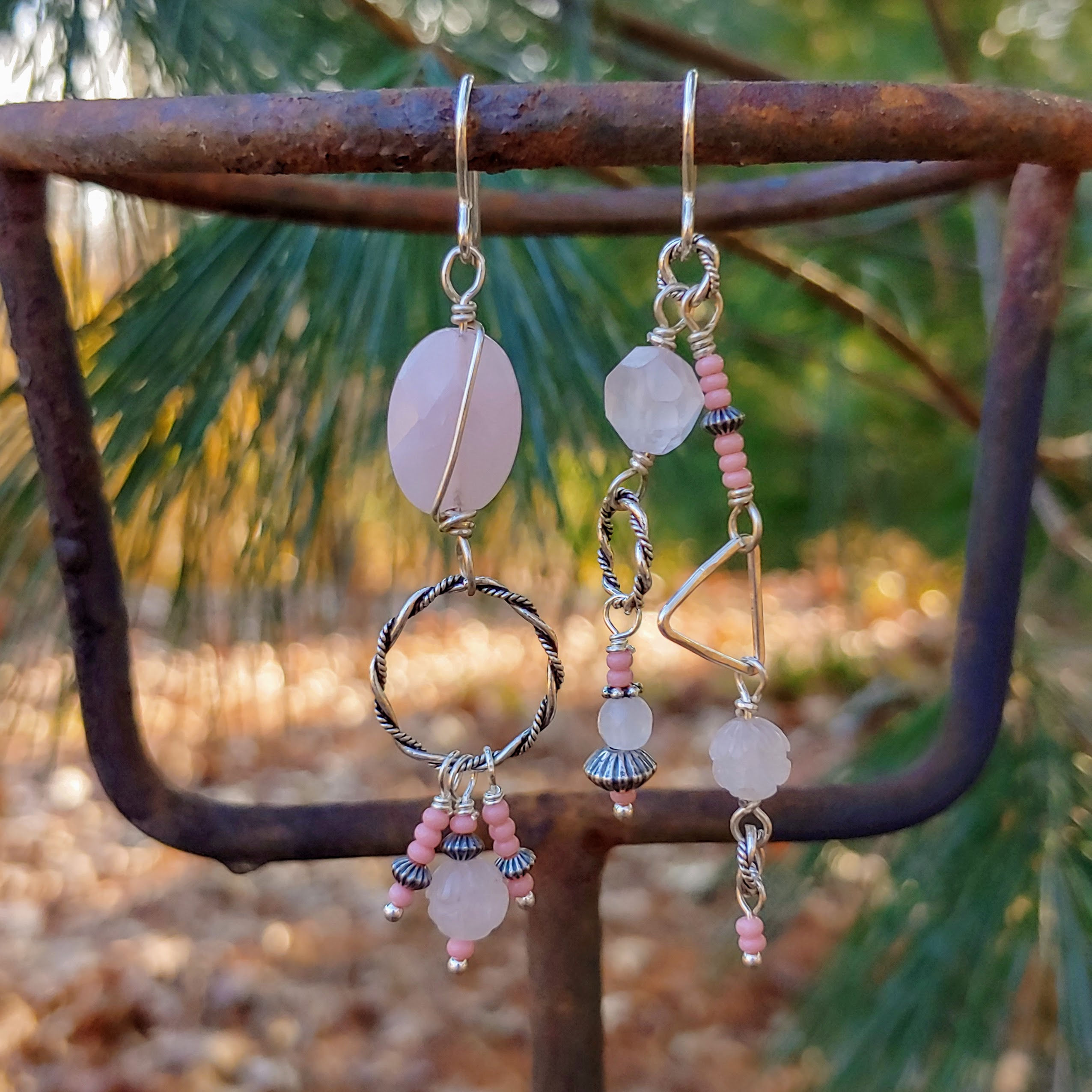 Rose Quartz Long Sister Earrings