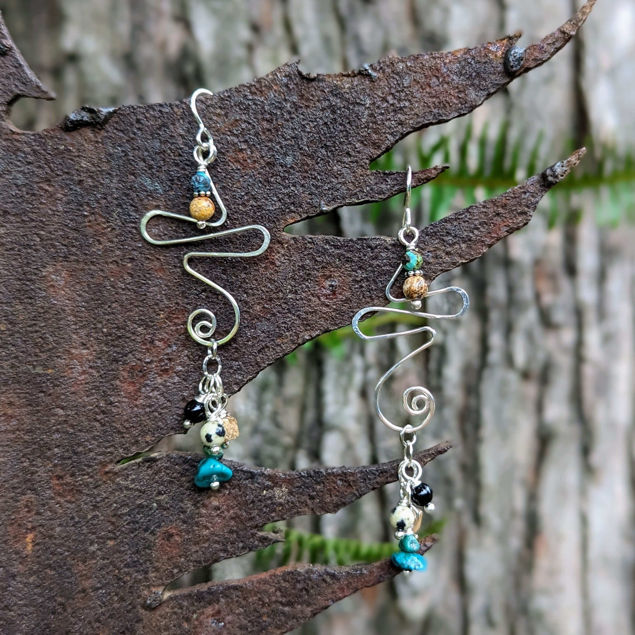 Long Jasper and Turquoise Earrings