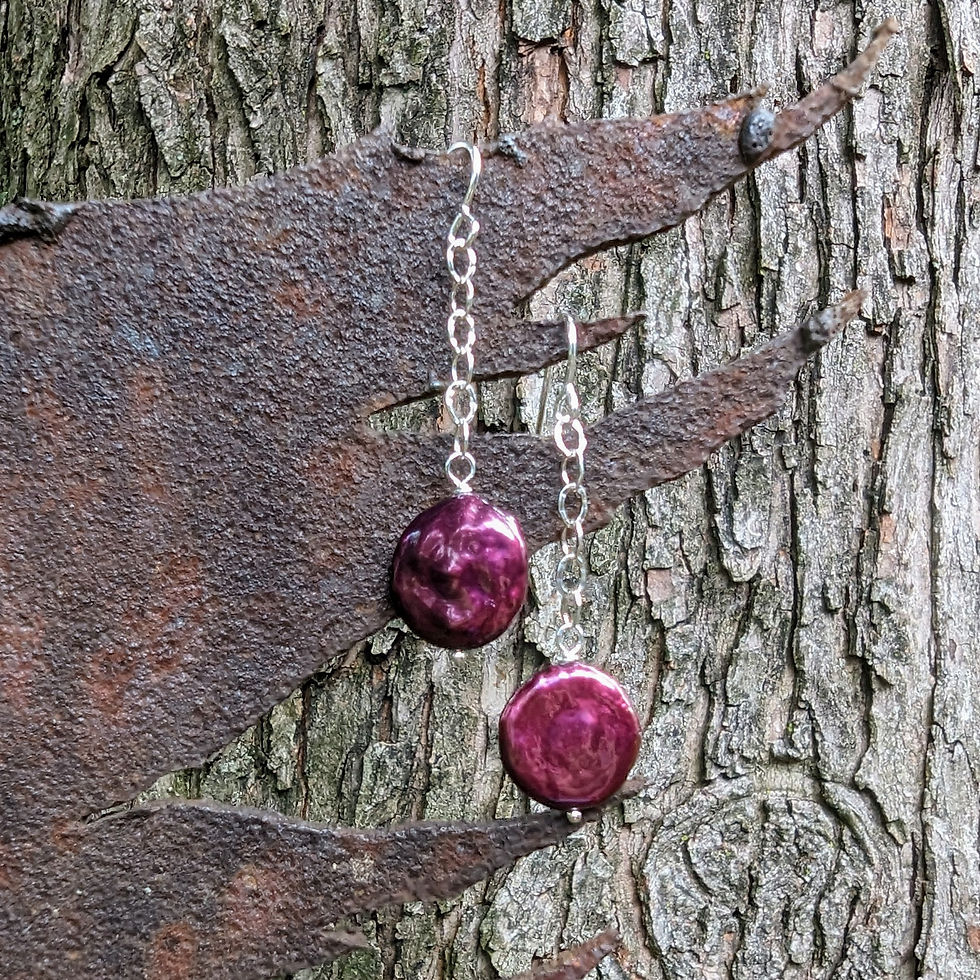 Thumbnail: Pinkish-Purple Coin Pearl Artsy Earrings