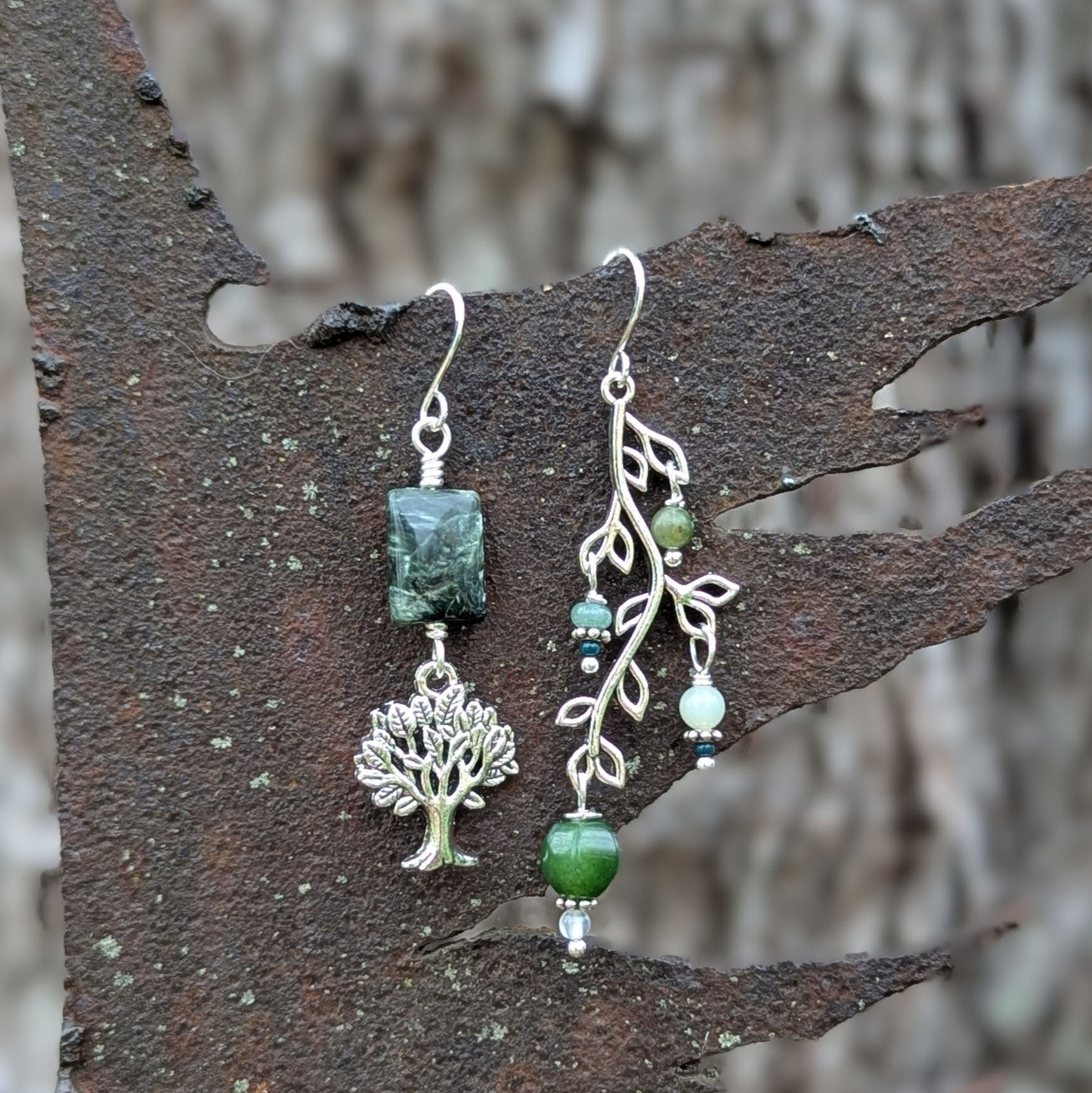 Fresh Greens Long Silver Tree Earrings