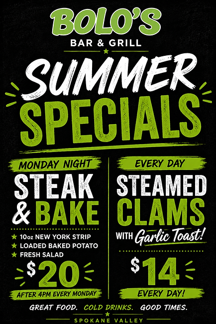 Steak & Bake & Steamed Clams specials