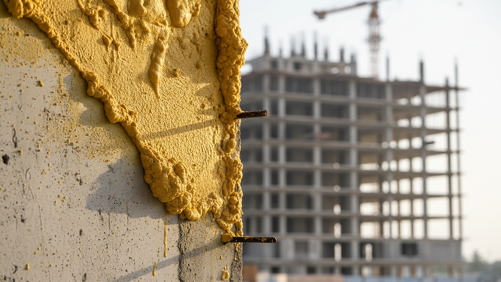 Close-up view of PU foam insulation sprayed on a wall surface