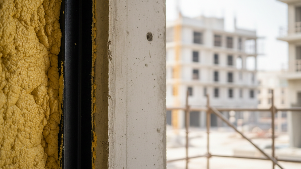 Close-up view of PU foam insulation applied on a wall surface
