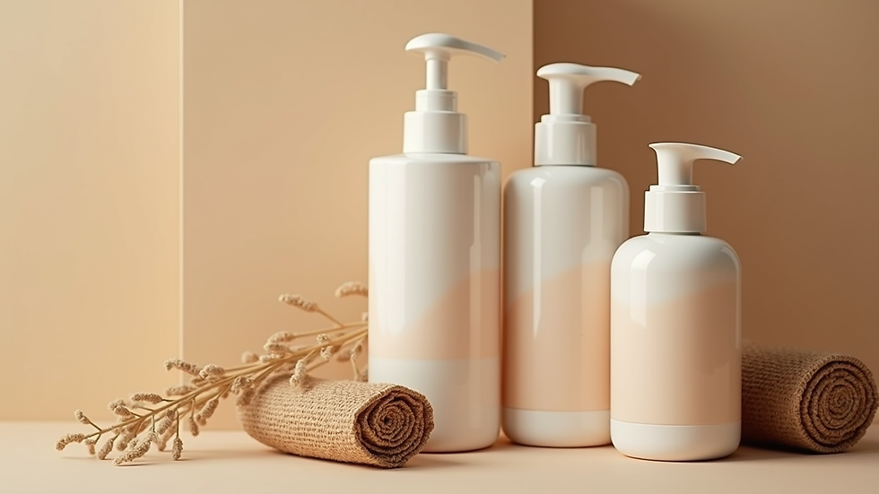 Close-up view of a natural hair care product arrangement