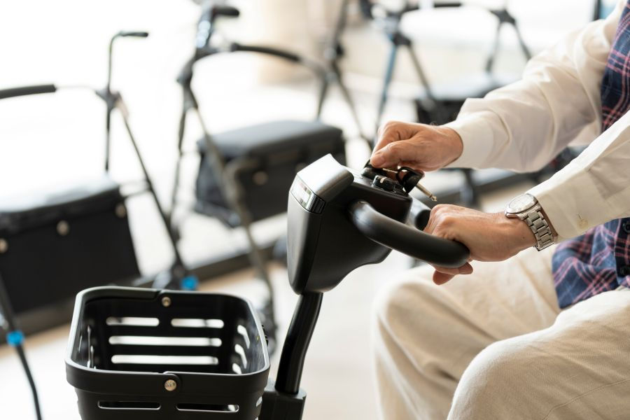 man testing new mobility scooter