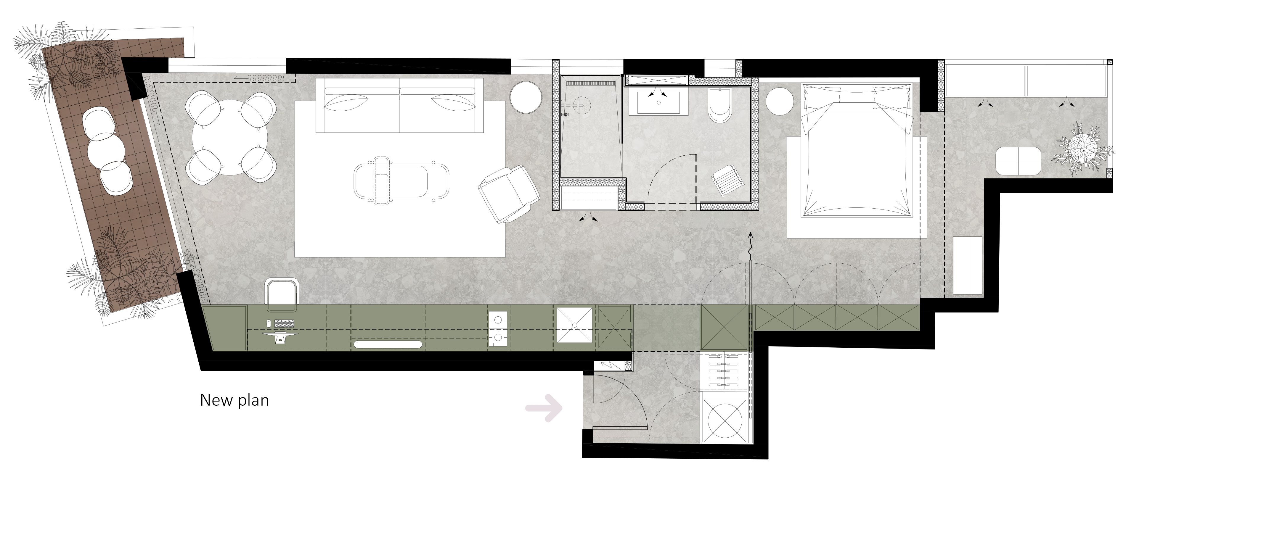 Apartment floor plan: open layout, Kotproject