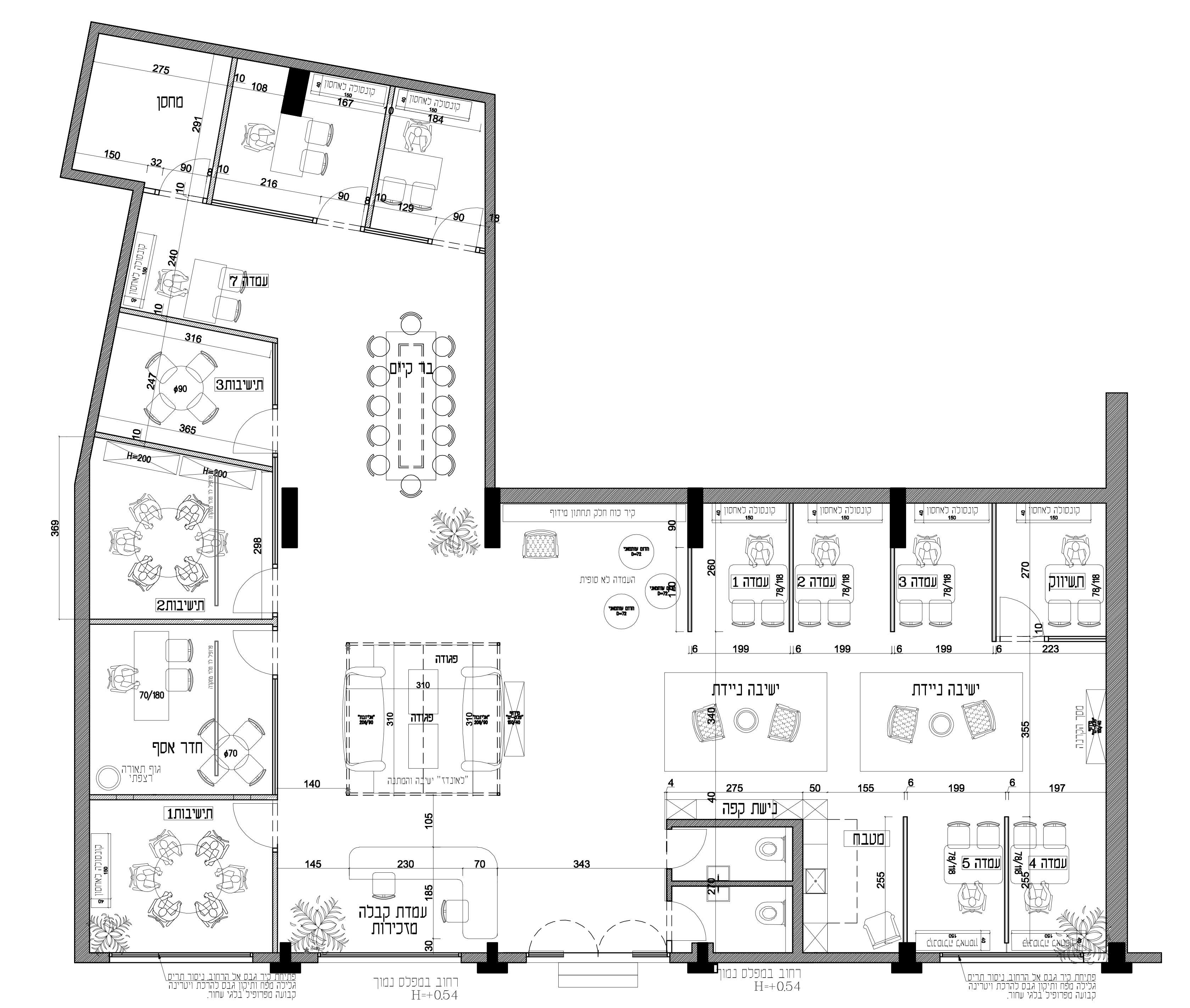Office floor plan layout diagram showing rooms and desks