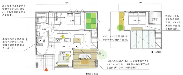 1.5層階付き平屋の図面