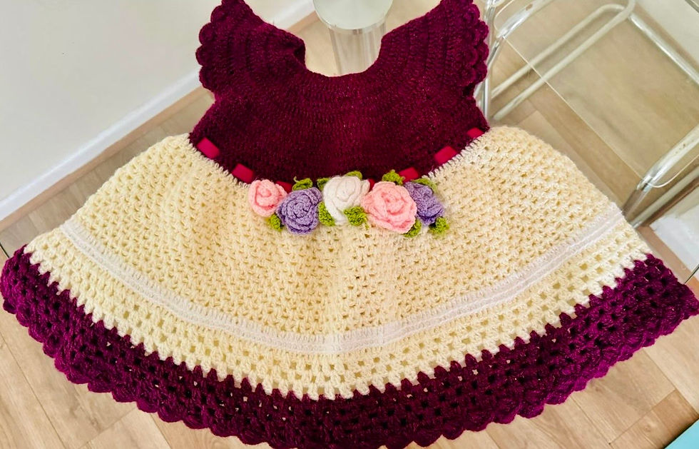 Thumbnail: 	Beautiful Handmade Knit Crochet Baby Girl Dress with Flowers