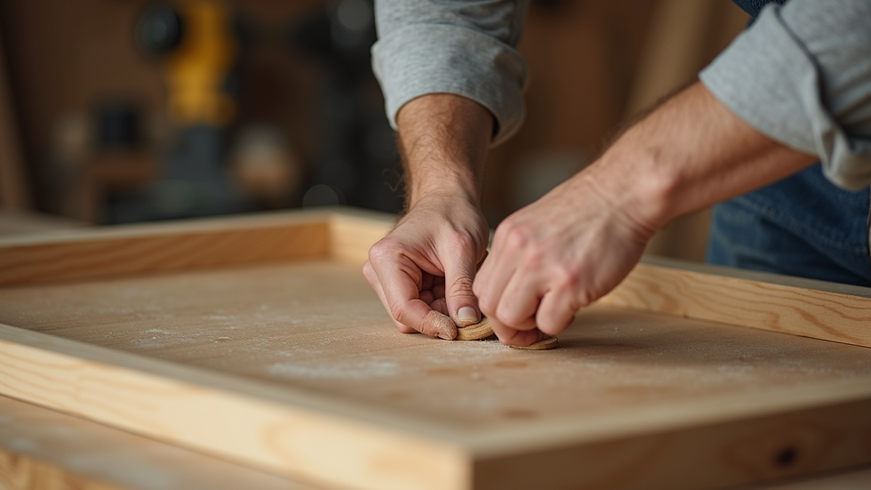 close-up of a carpenter assembling a wooden cabinet