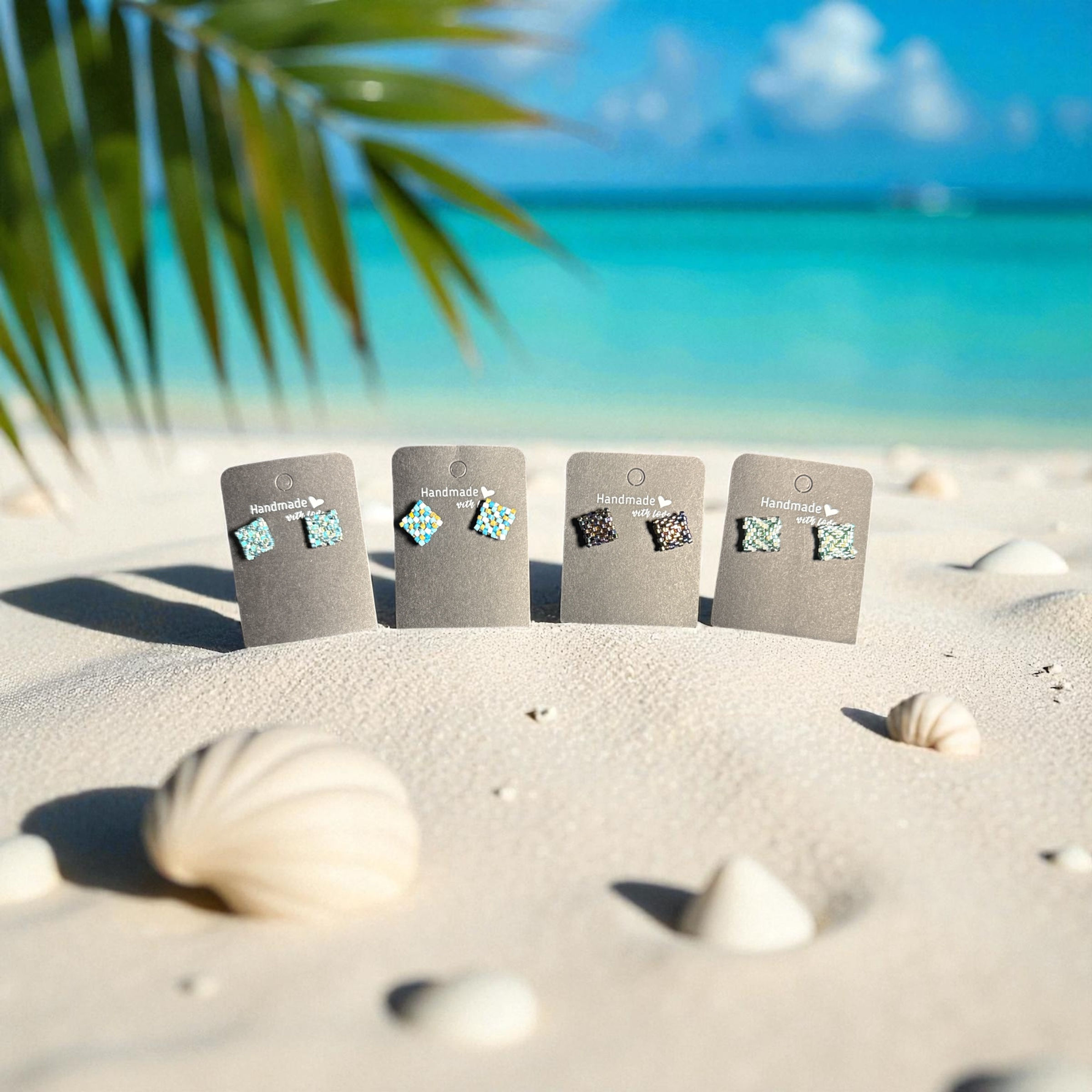 Hand Beaded Earrings- Square Studs