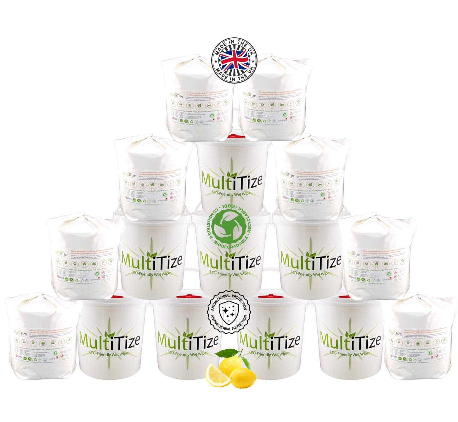 MultiTize Biodegradable All-Purpose Wipes. 8x Buckets + 8x Refills
