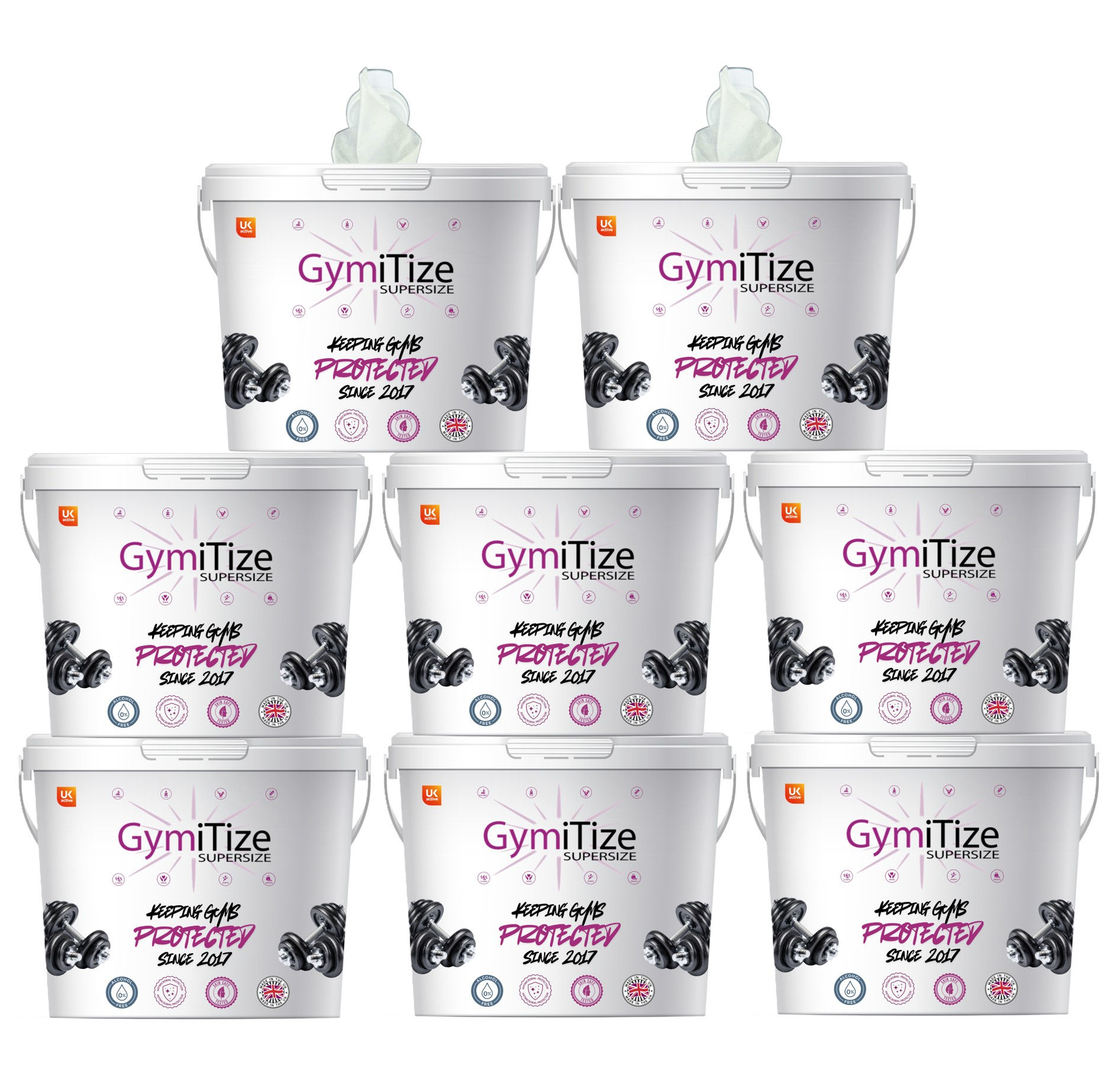 GymiTize Supersize Gym Wipes. 8x 200 Wipe Buckets