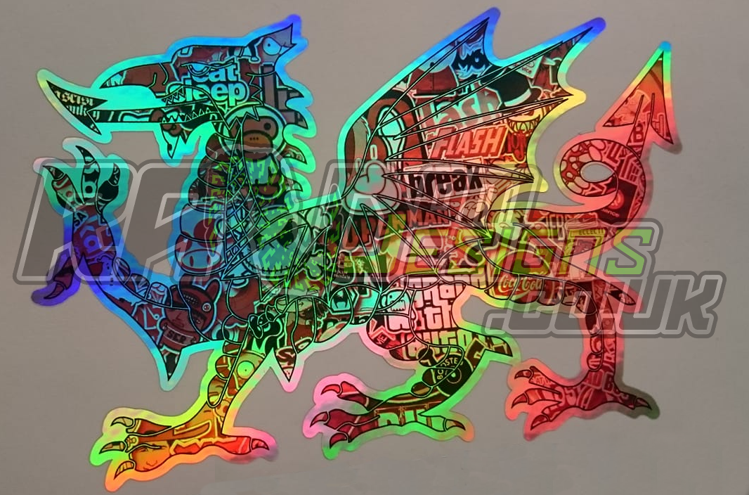Welsh Dragon Sticker Bomb Oil Slick Chrome silver Car Sticker Decal