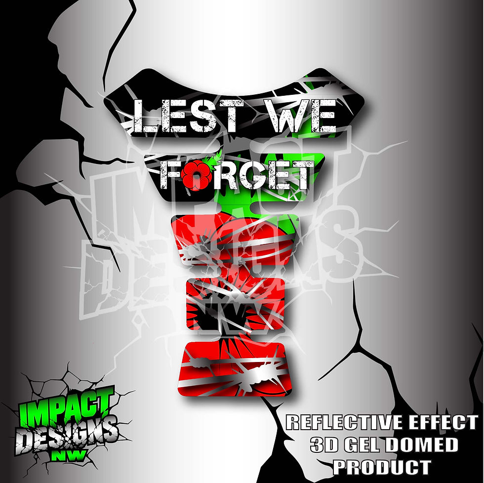 Lest We Forget (REFLECTIVE) Remembrance Day Motorbike Gel Tank Protector Pad