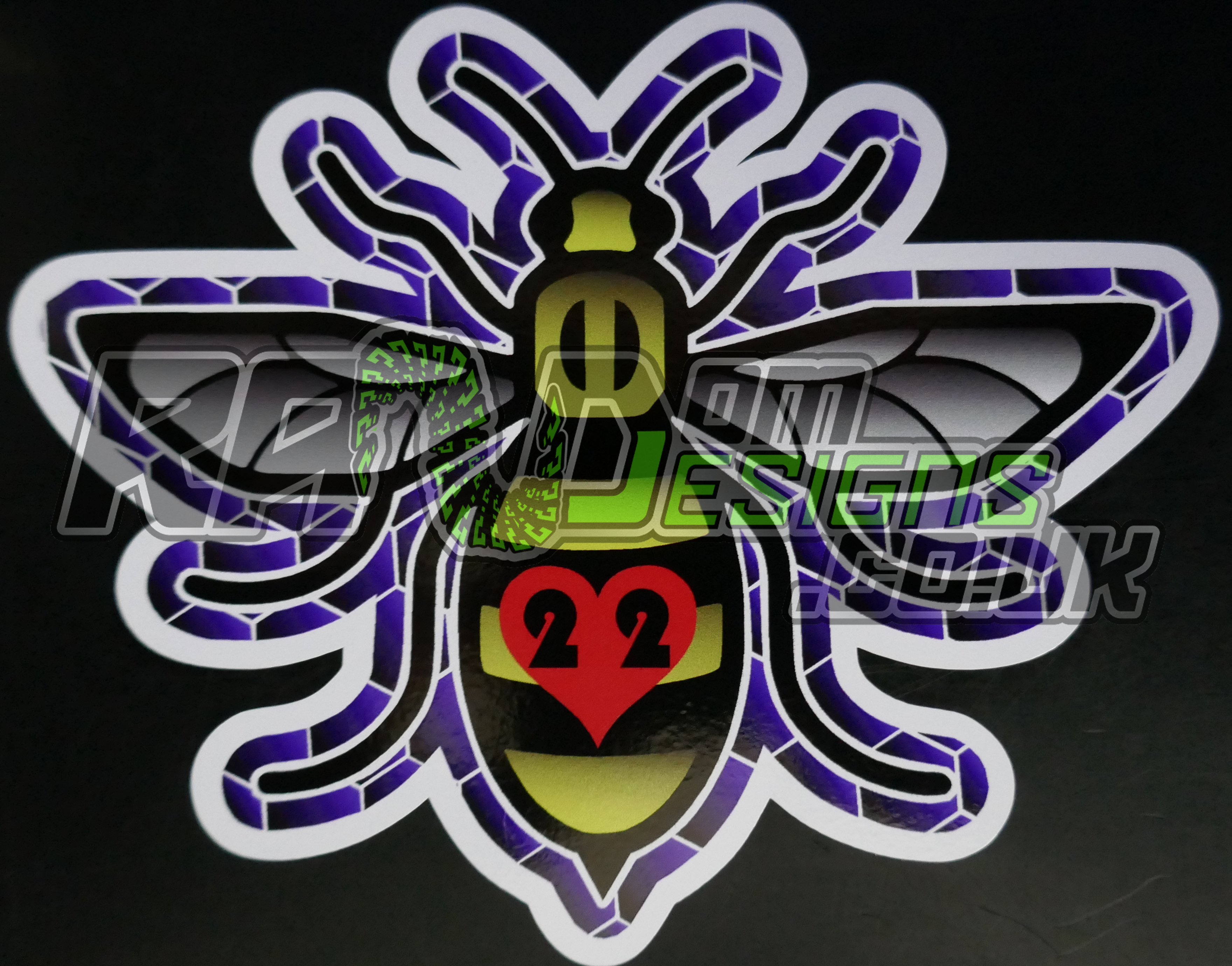 Manchester Bee Honeycomb Fade Purple - Blk Car Sticker