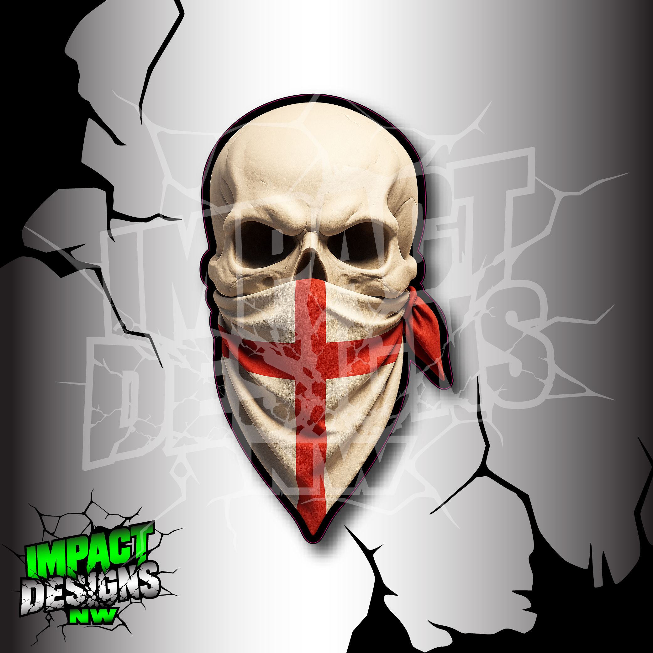 St George / England Flag Skull Car Van Bumper Decal Sticker