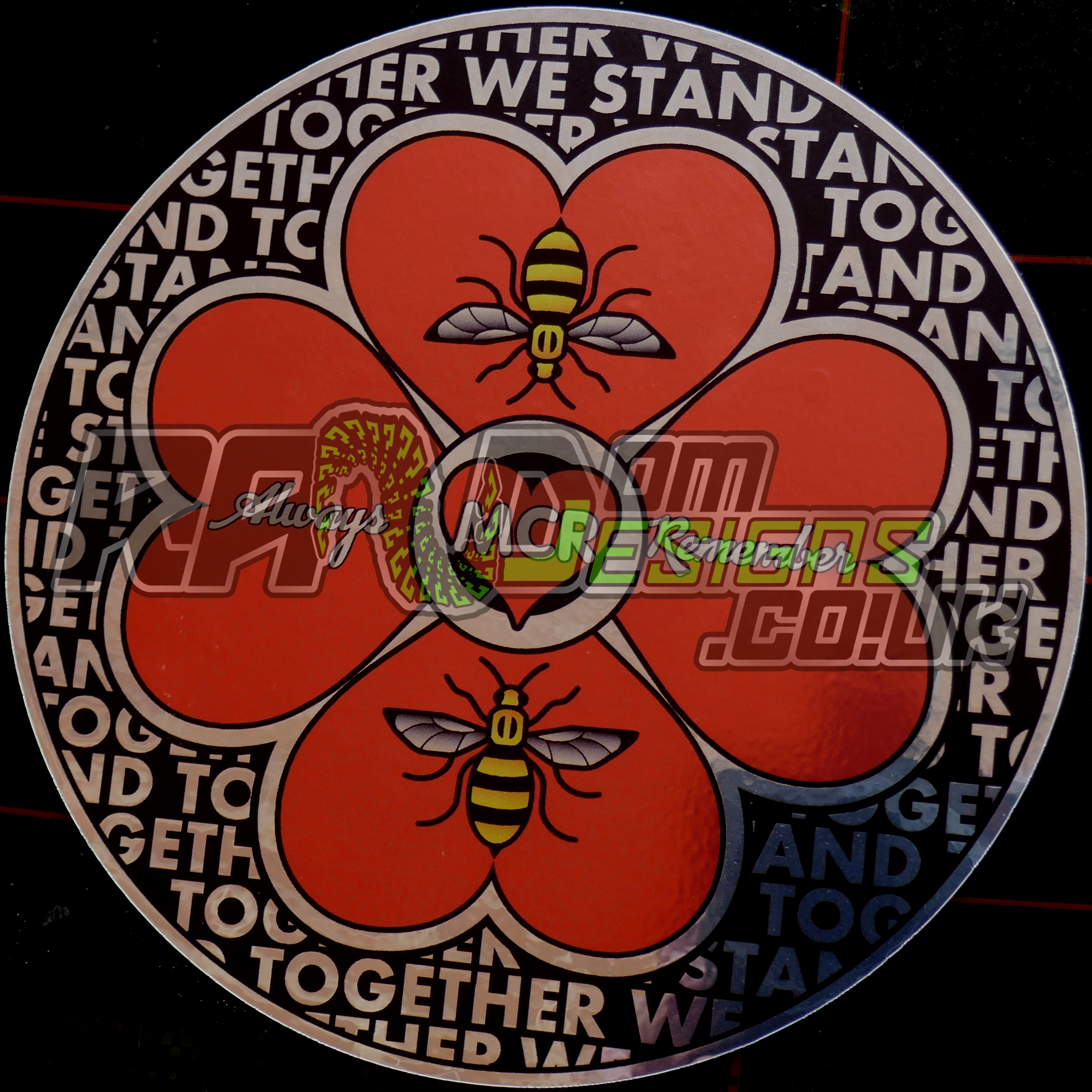 Manchester Bee WST Always Remeber Hearts Repeat Chrome Silver Car Sticker