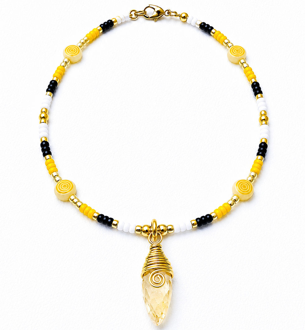 Thumbnail: Vibrant yellow beaded handcrafted anklet with citrine charm
