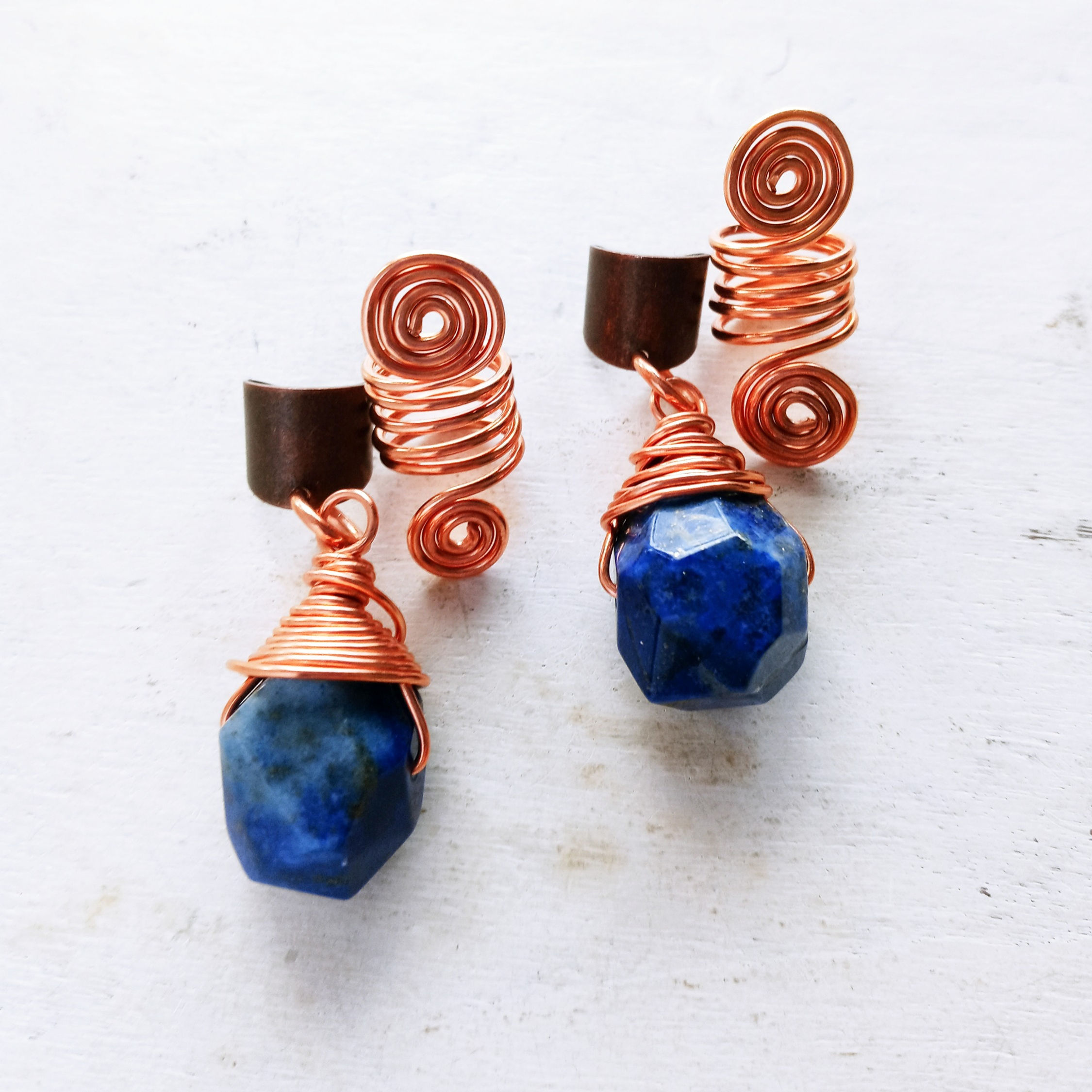 Big Vibes copper loc bead set with large lapis lazuli nugget stones.