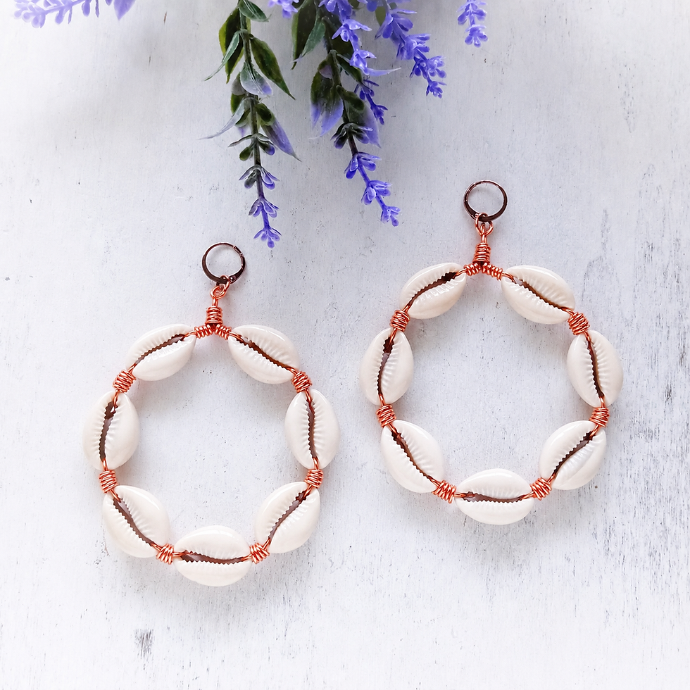 Thumbnail: Cowrie Hoops – Wire Wrapped Cowrie Shell Earrings