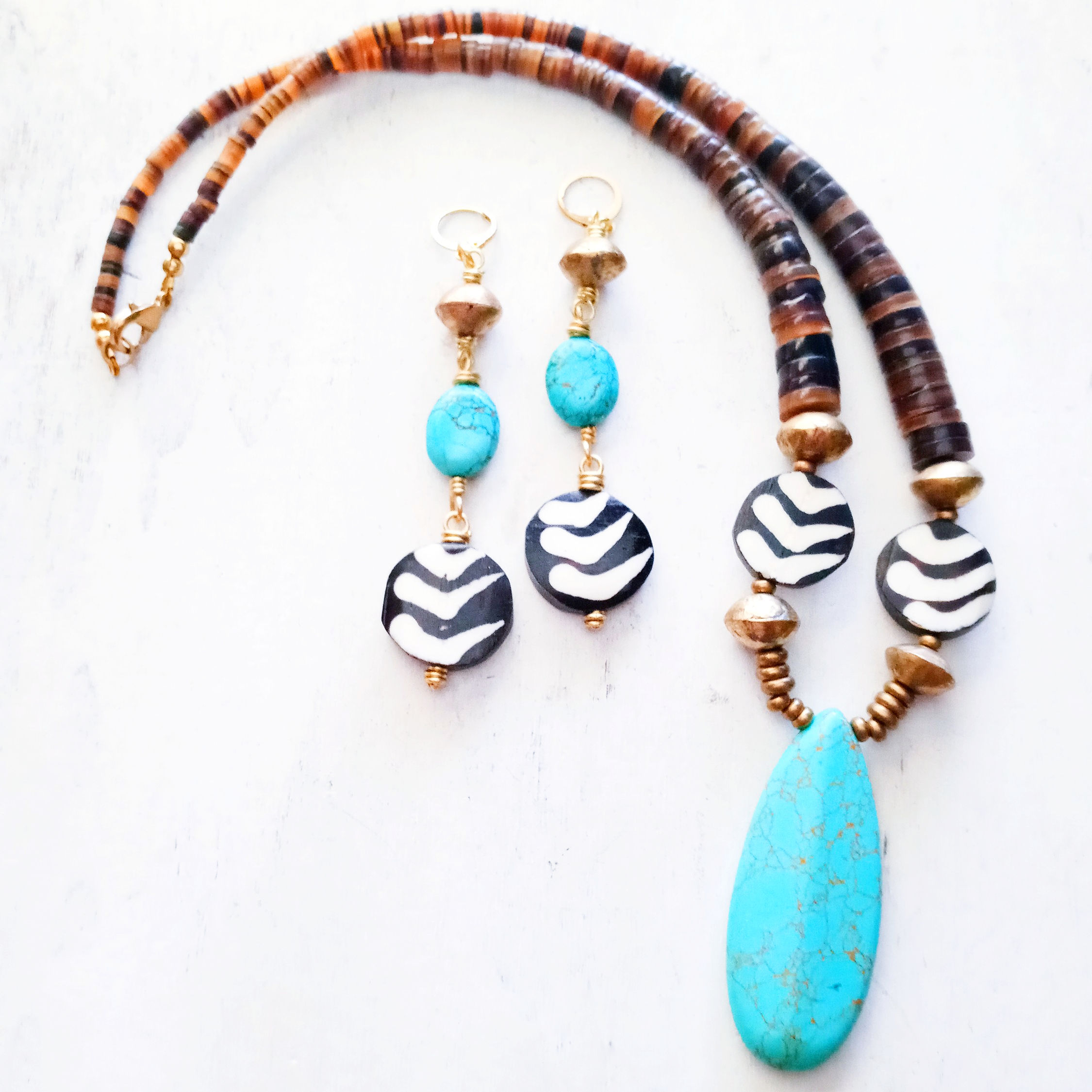 Handmade African-inspired necklace and earring statement set