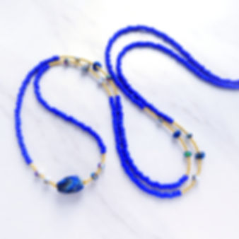 Blue waist beads with a large natural lapis lazuli nugget with gold bead and crystal bead accents
