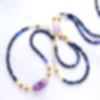 Thumbnail: Purple Iris waist beads with a large natural amethyst nugget with gold bead and crystal bead accents