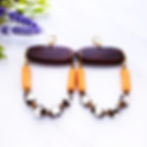 African Vinyl and Batik Bead Earrings with Wood Pendant