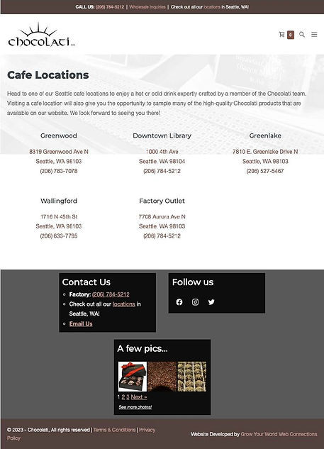 Existing Chocolati Website Cafe page