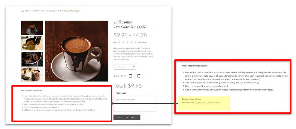 Image to show the addition of product ingredients on a product details page