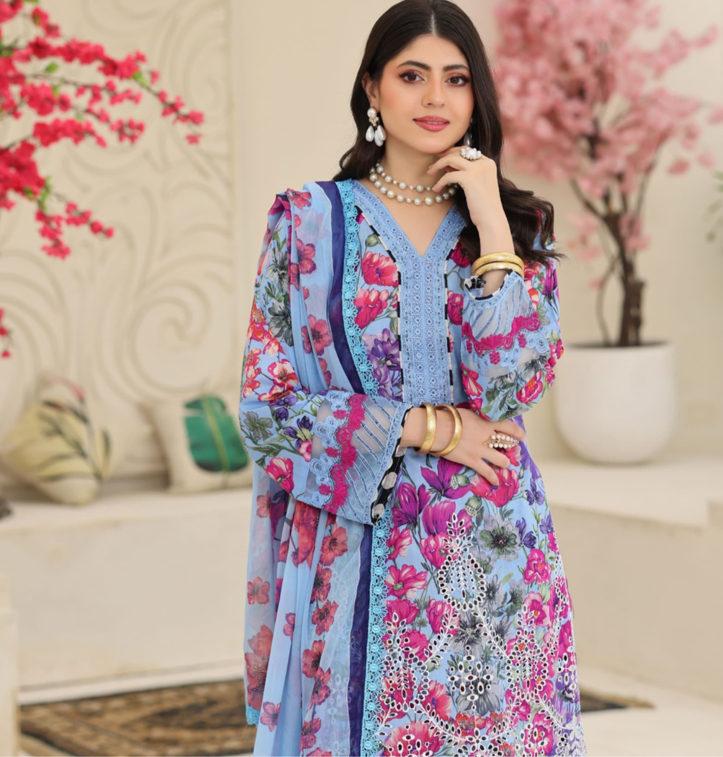 Maria b inspired Pakistani Stitched Lawn 3 pc ready to wear Eid collecti