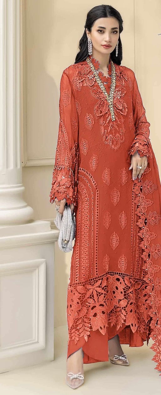 Thumbnail: Indian Designer Semi stitched Party wear 3pc Chiffon dress Fabric