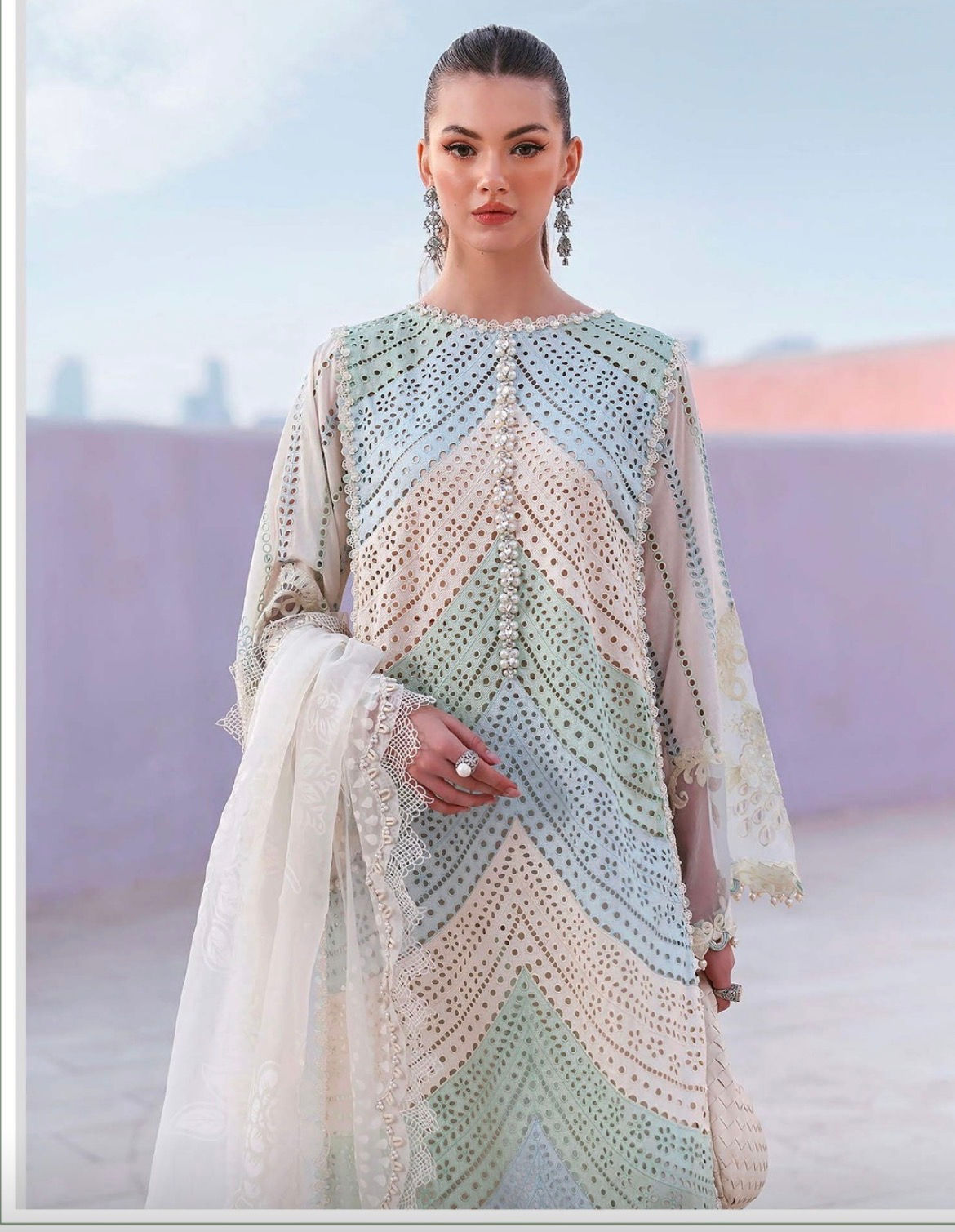 Maria B inspired chikankari cotton 3 pc casual unstitched dress Fabric