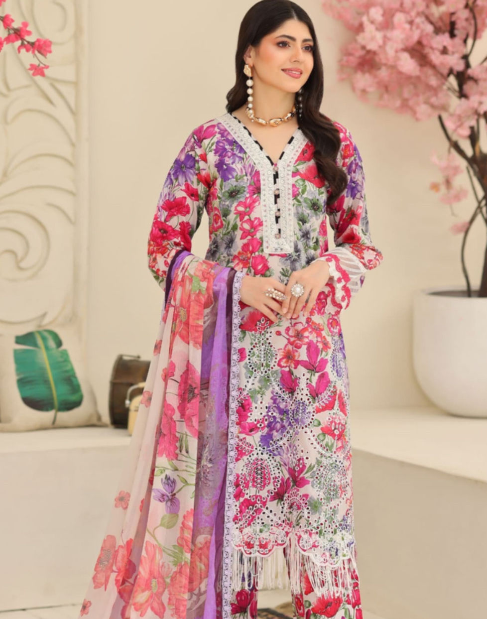 Thumbnail: Maria b inspired Pakistani Stitched Lawn 3 pc ready to wear Eid collecti