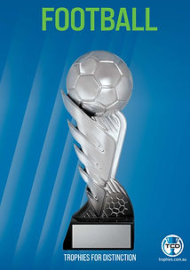 Silver figure trophy on blue background – modern award design