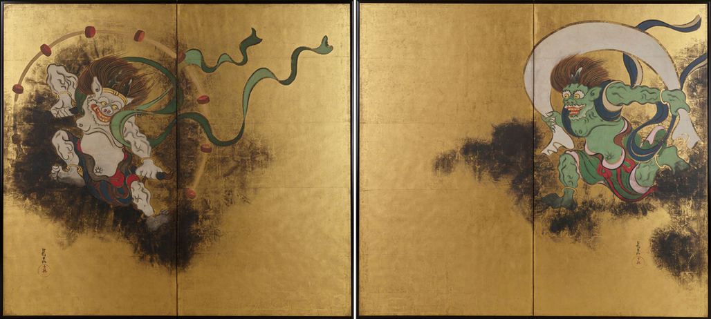 Wind God and Thunder God Screens by Ogata Kōrin featuring Fujin and Raijin