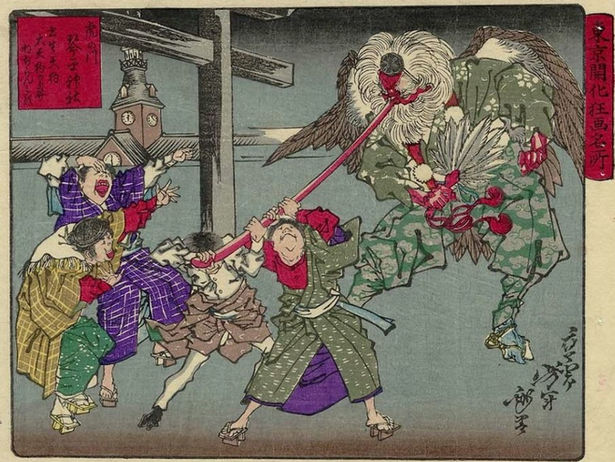 tengu battle japanese tattoo design large scale ukiyo-e