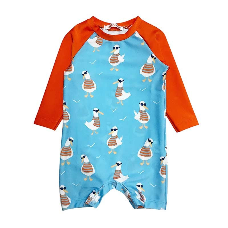 ENTERITO BEBE FILTRO UV NARANJO ESTAMPADO MANGA LISA