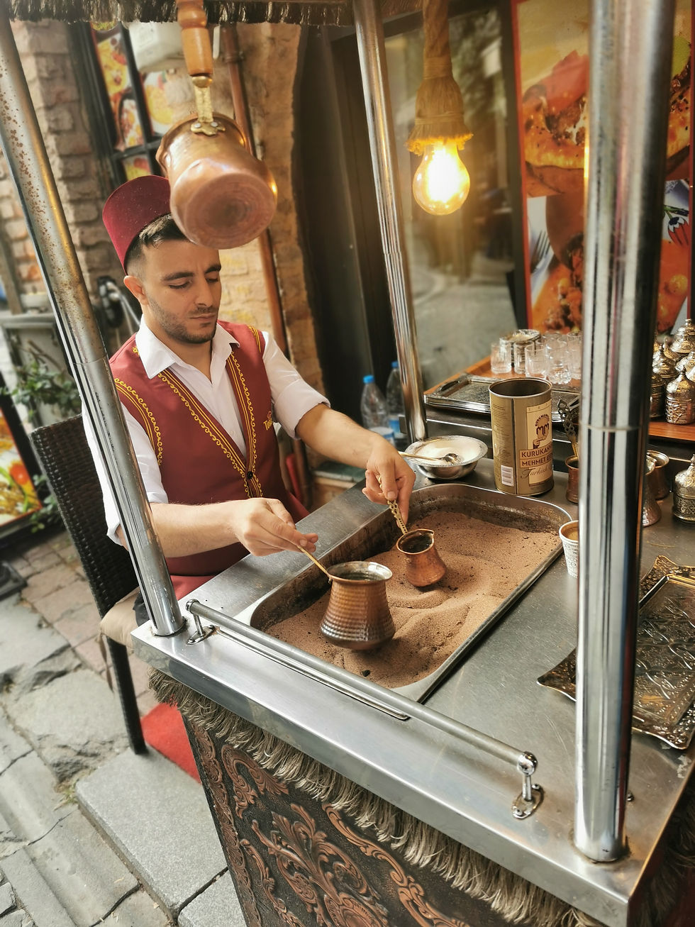 Sand-Brewed-Coffee, is a traditional technique where coffee pots are placed in hot sand to brew the coffee.