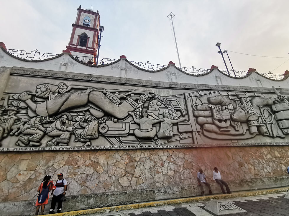 This mural, Homage to the Totonac Culture, located in Papantla, details the history of the Totonac culture from pre-Hispanic times to the present day.