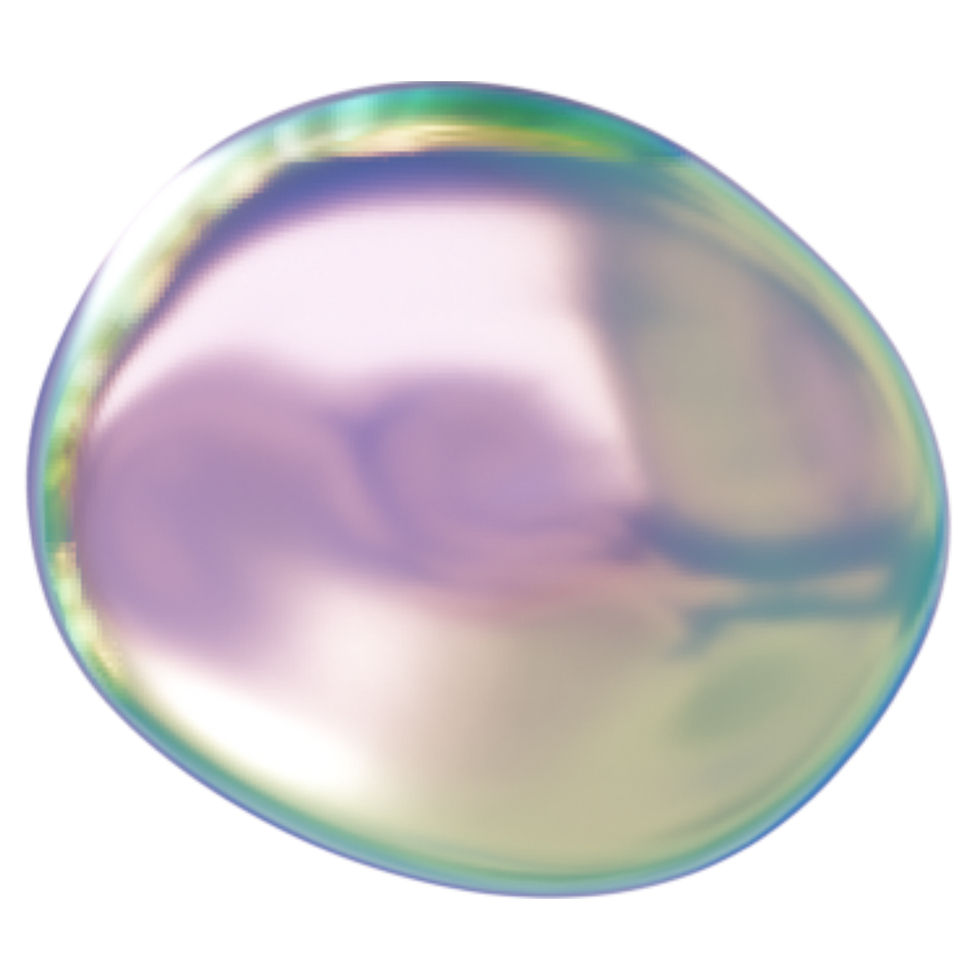 Iridescent bubble with purple and green swirls