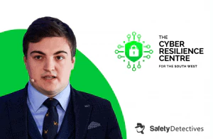 Banner image showing Joseph Ross on the left, the South West Cyber Resilience Centre logo on the top right, and the SafetyDetectives logo on the bottom right
