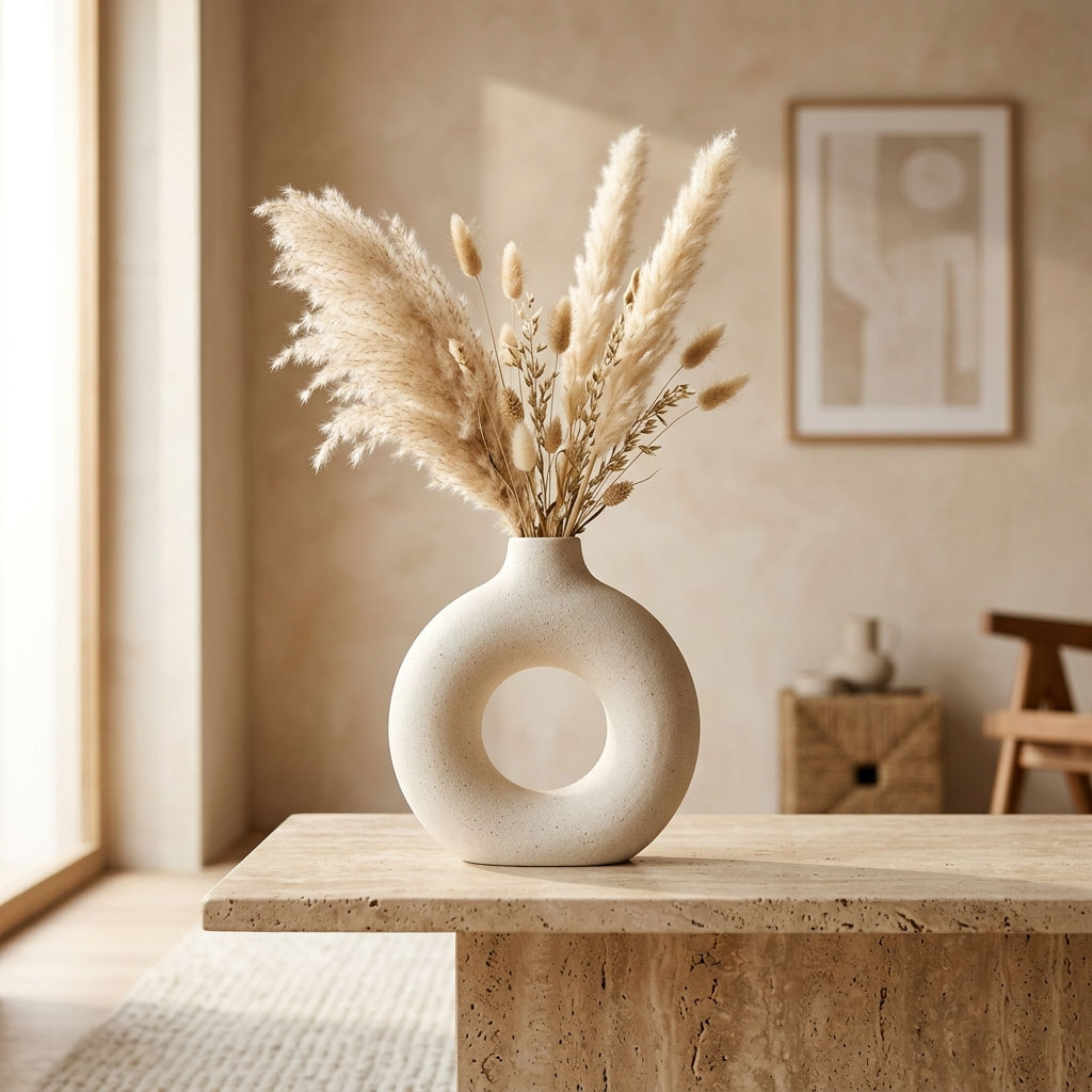 Nordic Ceramic Donut Vase (Minimalist Matte Ribbed Flower Vase)