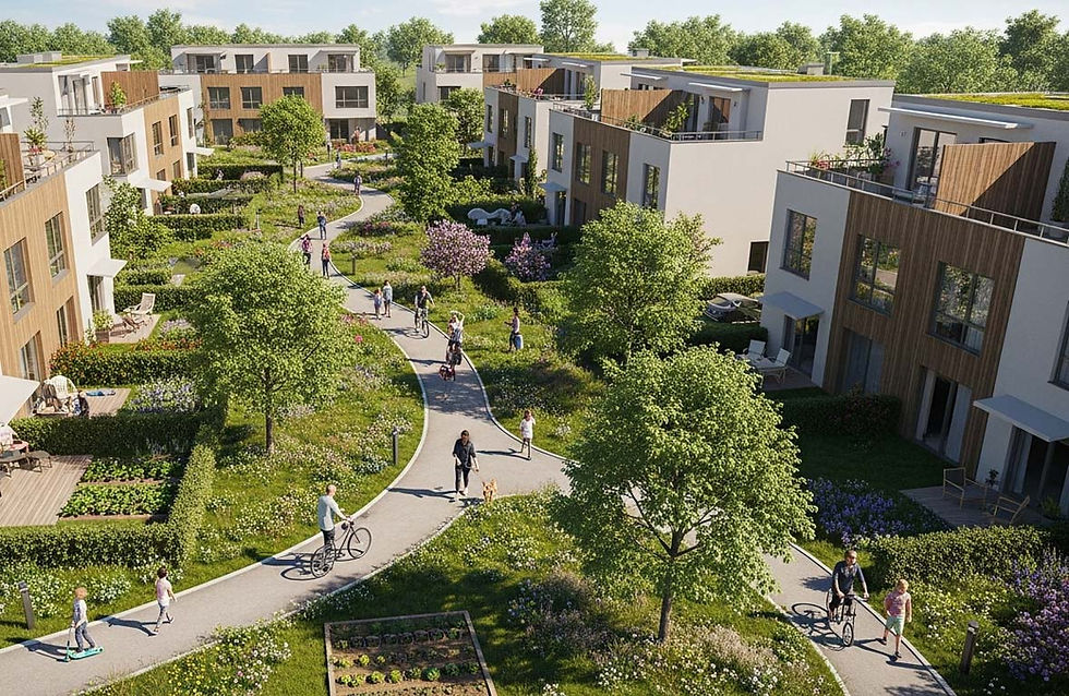 Missing Middle housing, reduced parking mandates, gardens, and walk/bike spaces.