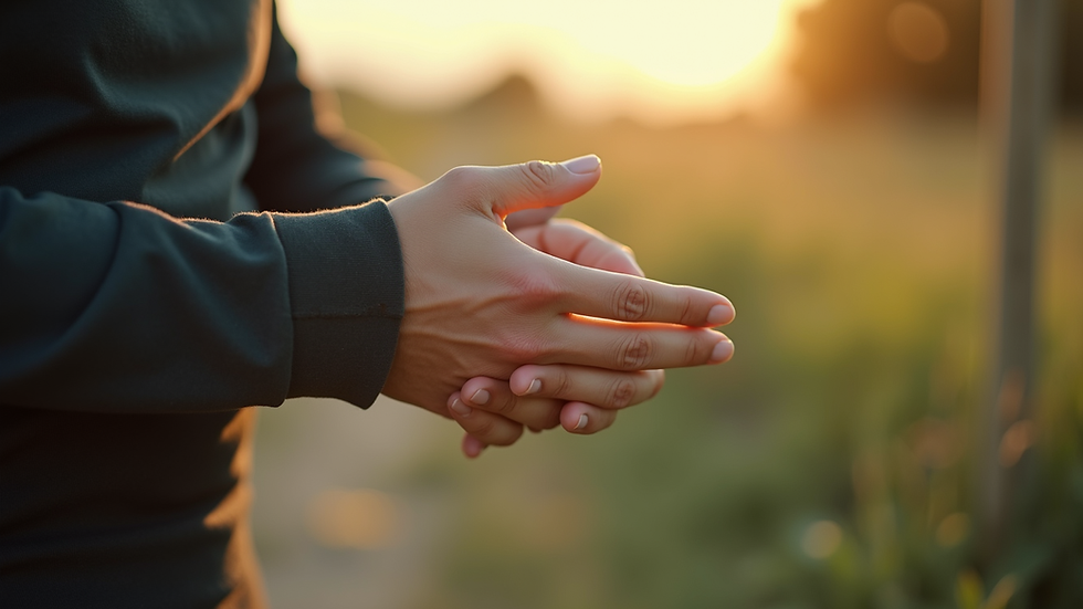 Plano detalhe de mãos segurando vela acesa em ambiente tranquilo
