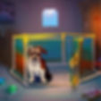 Illustration of dog in an exercise pen