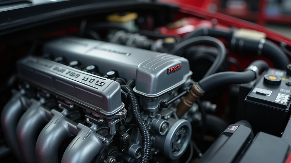 Close-up view of a Honda engine with maintenance tools